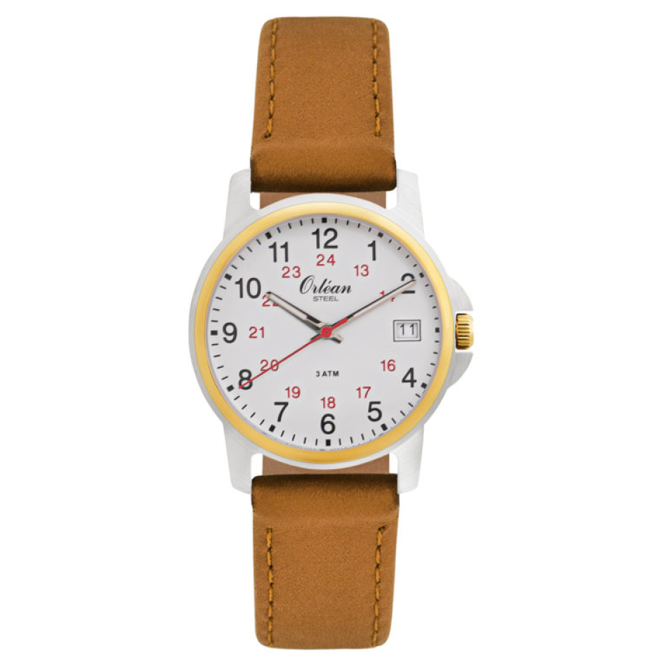 Montre pour femme en stainless, bracelet en cuir, 3ATM - ME3341-TN - Orléan