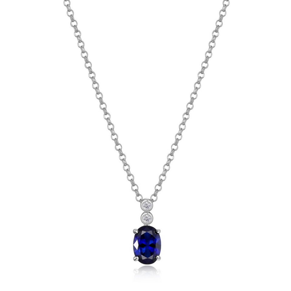 Pendentif pour femme en argent 925, diamants et saphir laboratoire - R0LBN60248 - ELLE