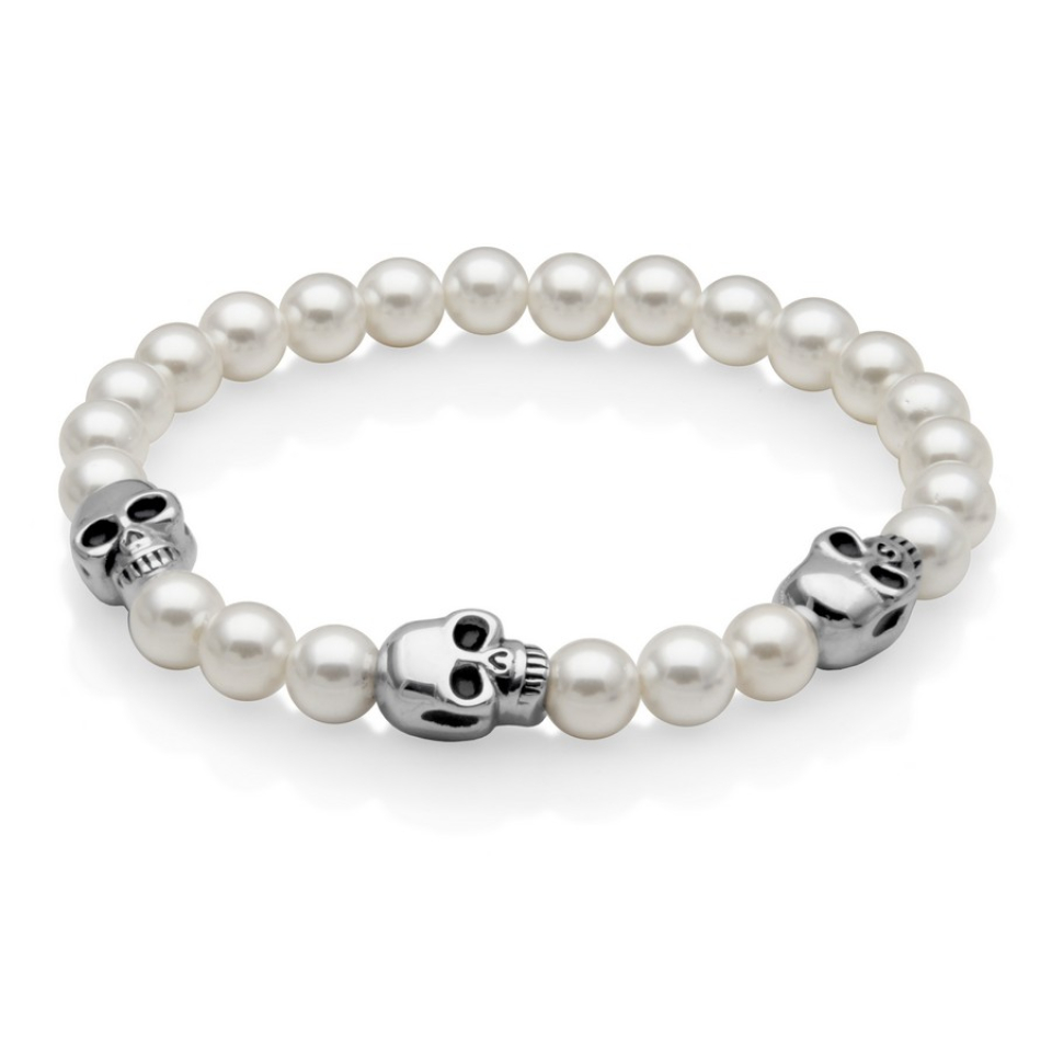 Bracelet élastique pour homme en stainless, perles, tête de mort - T1XH070185 - Steelx
