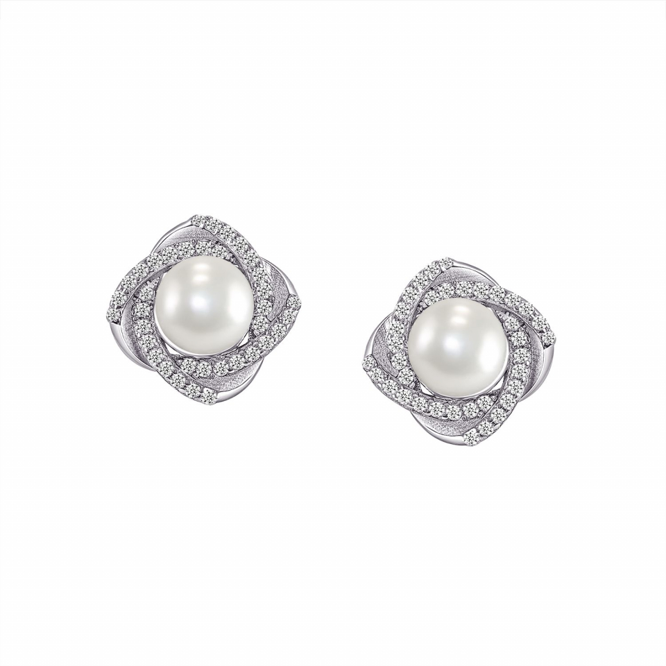Boucles d'oreilles pour femme en argent 925, zircons, perles - L11E - Legend