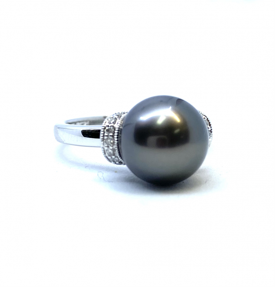 Bague pour femme en or 14k, 0.12 carat de diamants, perle de tahiti 10-10.5mm - BG0279 - Benjamin Jacques