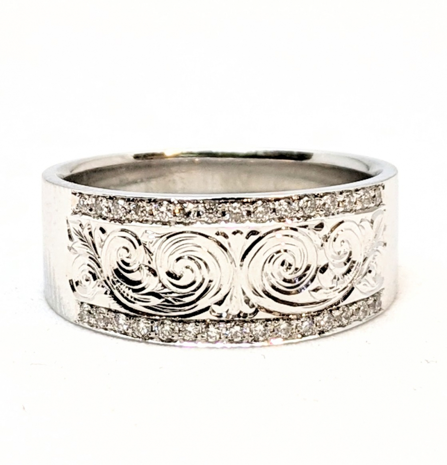 Bague or 14K, 30 diamants pour 0.15 carat, gravure - BG0106 - Divers