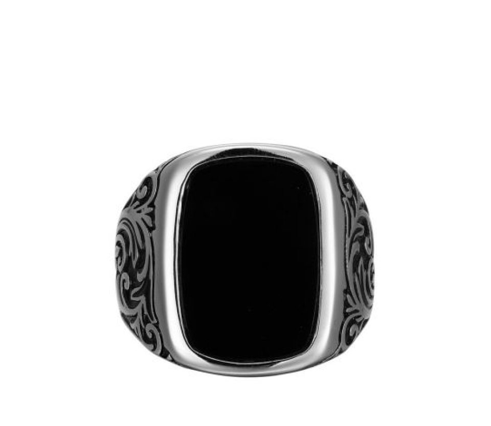 Bague pour homme en argent 925, agathe noire - R4ARH027AQ - Ethos