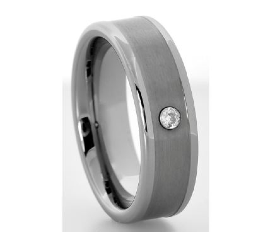 Jonc pour homme en stainless, 1 cubic zirconium - J9099-10 - Nathalie Belanger
