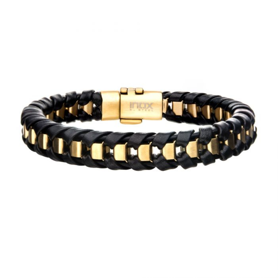 Bracelet pour homme en stainless et cuir - BRRALT7BLKGLD - Inox
