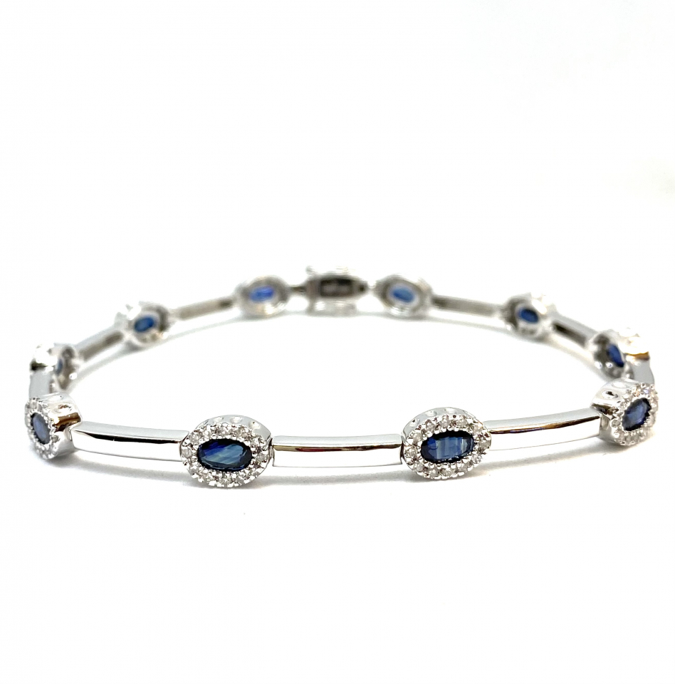 Bracelet pour femme en or 14K, 120 diamants pour 0.64 carat, 10 saphir coupe ovale pour 3.19 carats - BR060 - RNB
