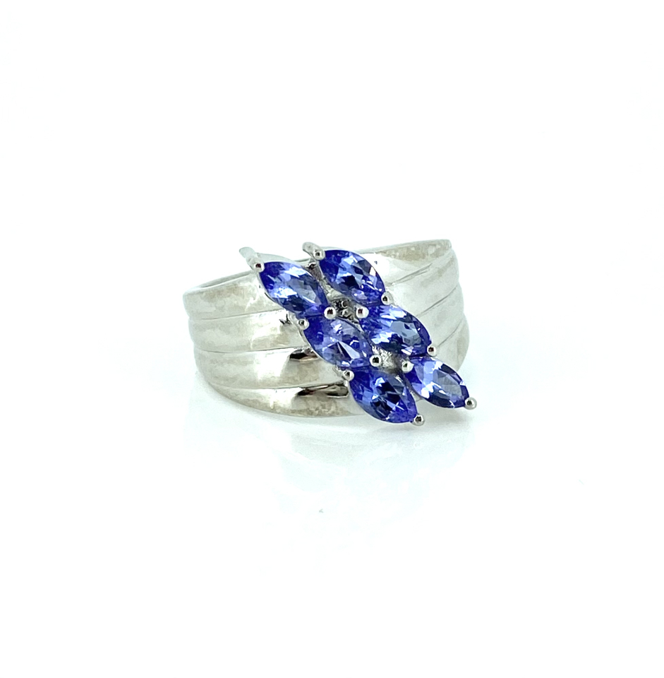 Bague pour femme en argent 925, 6 tanzanites pour 1.42 carat - RG-1592-BSM2 - Genius Diamond LTD