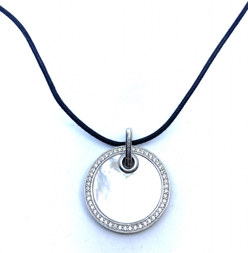 Pendentif pour femme en argent 925, zircons, nacre de perle