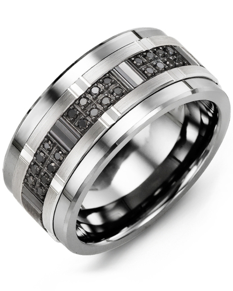 Bague pour homme en or 10k et tungstène, 24 diamants pour 0.24 carat - MJE110TX-24B - Madani
