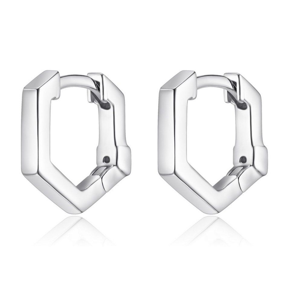 Boucles d'oreilles argent 925, huggies en hexagone