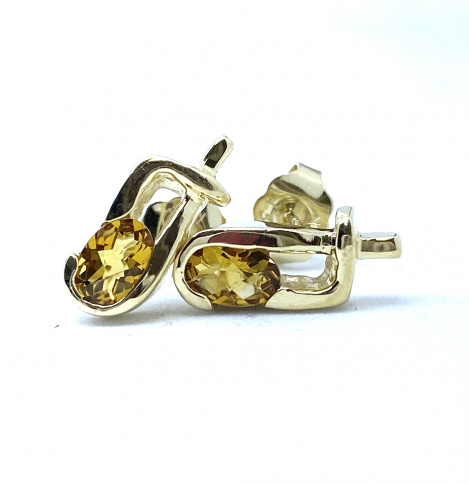 Boucles d'oreilles pour femme en or 14k, 2 citrines 6x4mm - BO257 - Divers