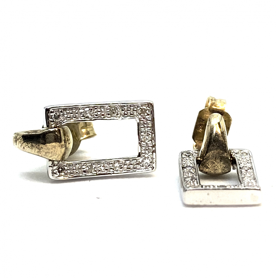 Boucles d'oreilles pour femme en or 10K, 18 diamants pour 0.1 carat total, rectangle - BO003 - Divers