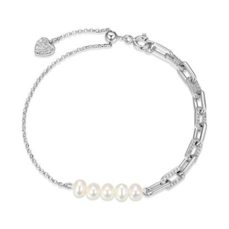 Bracelet pour femme en argent 925, zircons, coeur, perles - R1AAM8971N - Reign
