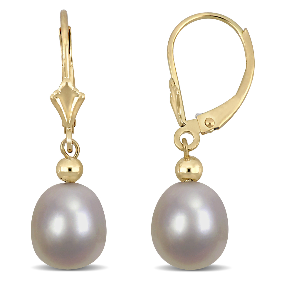Boucles d'oreilles pour femme en or 14k, perles d'eau douce 8-9mm - ERK0408G - Delmar