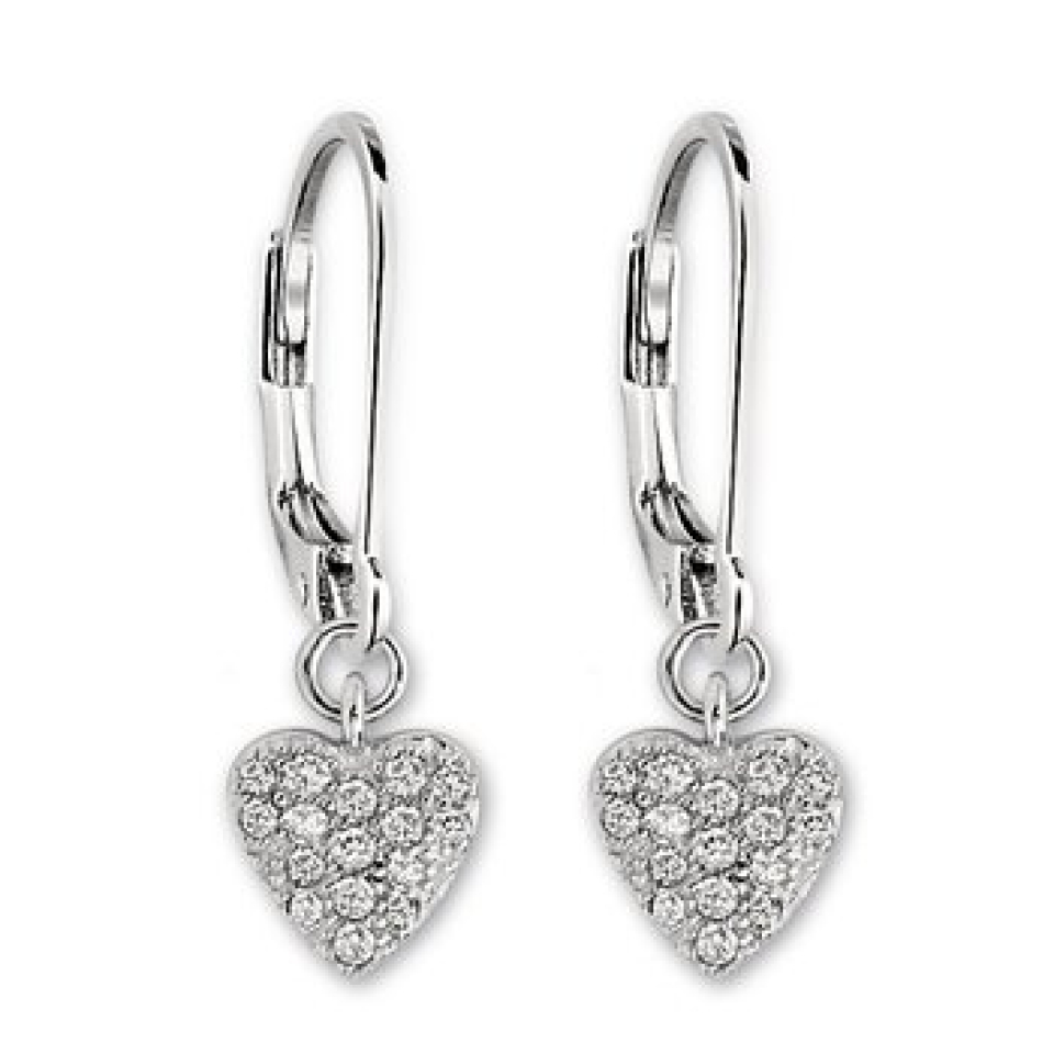 Boucles d'oreilles pour femme en argent 925. cubic zirconium, coeur, crochets - R2LBEL0004 - ELLE