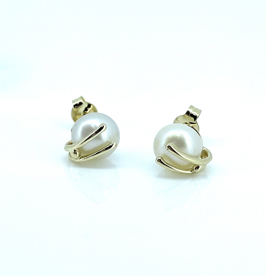 Boucles d'oreilles pour femme en or 10k, perles, studs - BO341 - REC