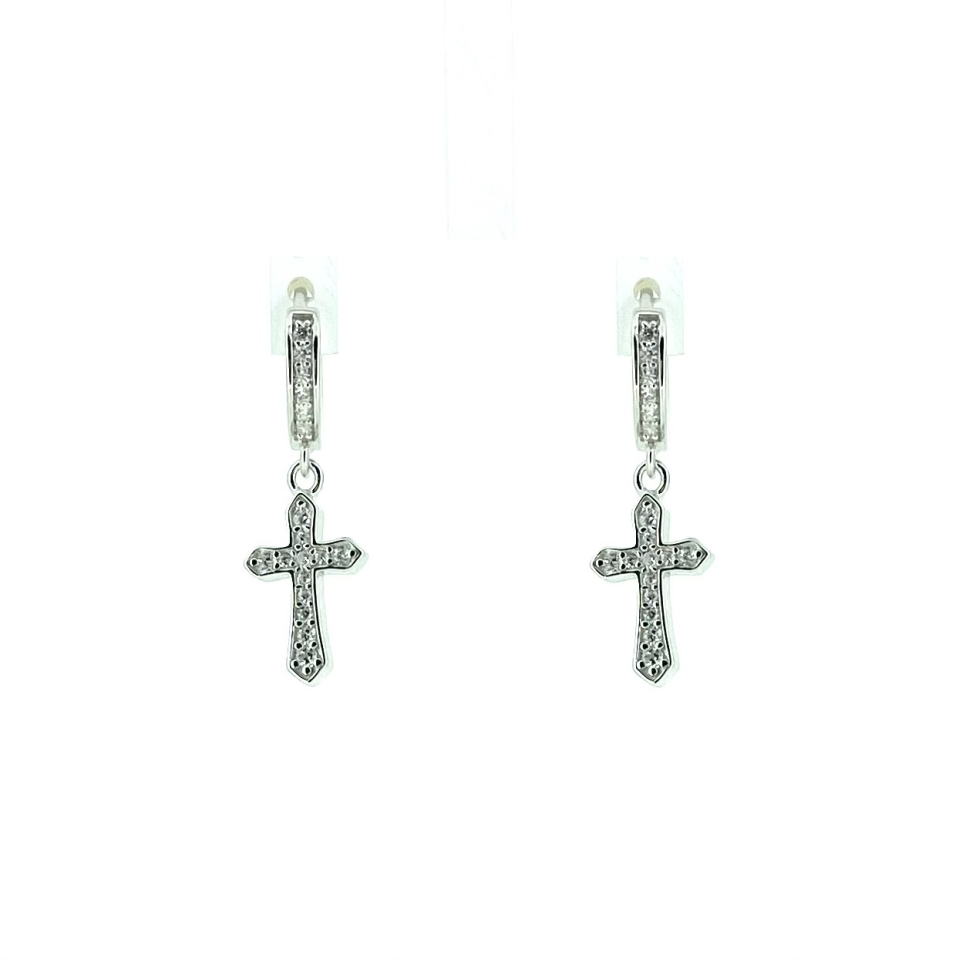 Boucles d'oreilles pour femme en argent 925, cubic zirconium, croix - DS-BO10 - Danny's silver