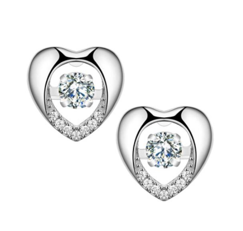 Boucles d'oreilles argent 925, coeurs, pierres mouvantes