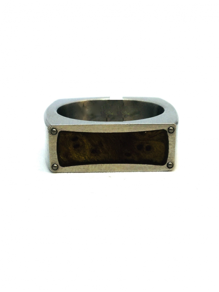 Bague stainless, bois - BFR0000-8.5 - Inox