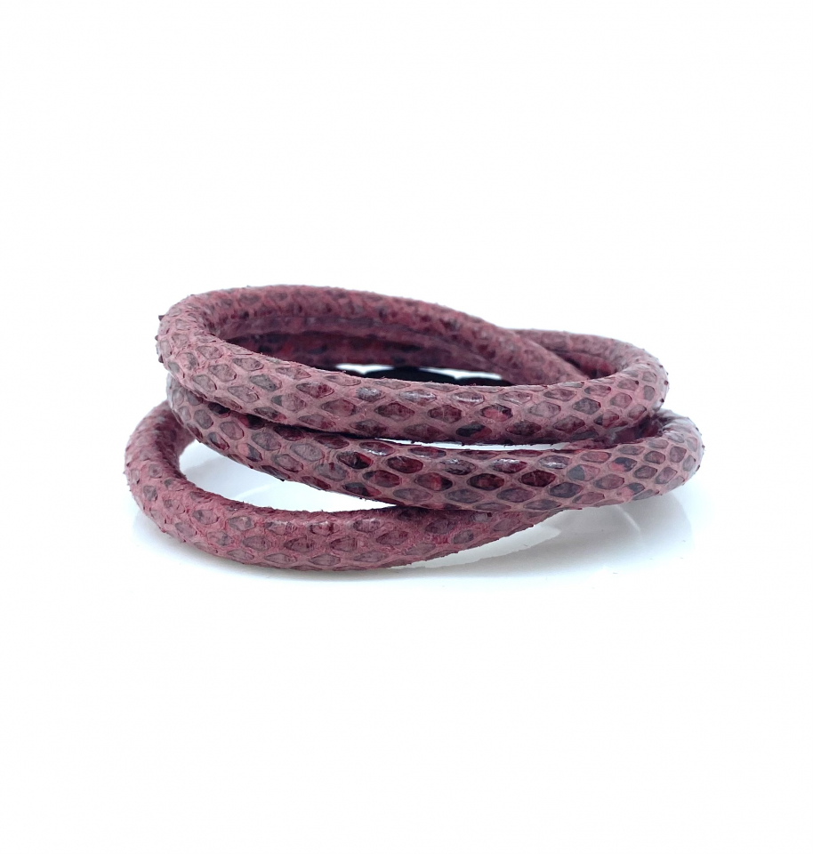 Bracelet triple pour femme en stainless et cuir, peau de serpent - 1004870-57 - Story