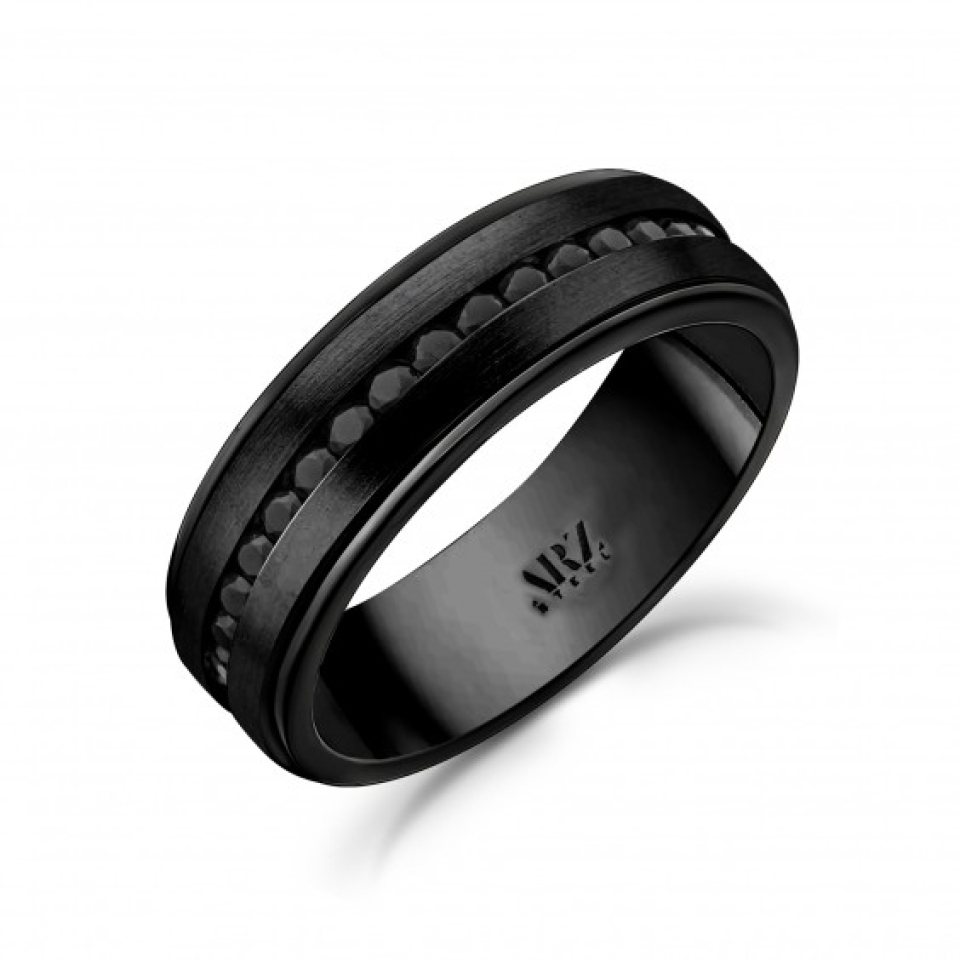 Bague pour homme en stainless, zircons noirs - SSR29B-10 - Arezzo
