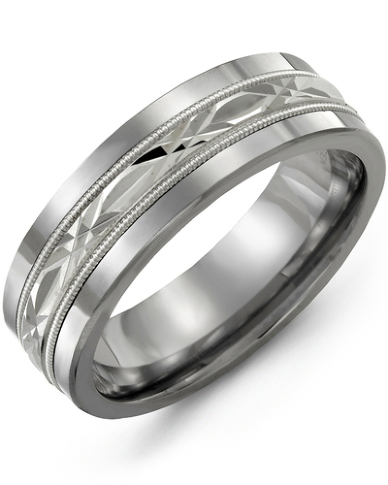 Bague pour homme en or 10k et tungstène - MAB710TW - Madani