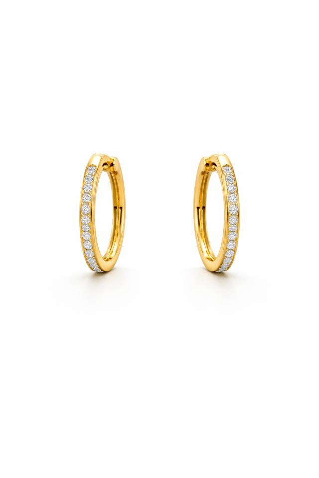 Boucles d'oreilles pour femme en stainless, zircons, huggies - BONAT-18CZ-G - Nathalie Belanger