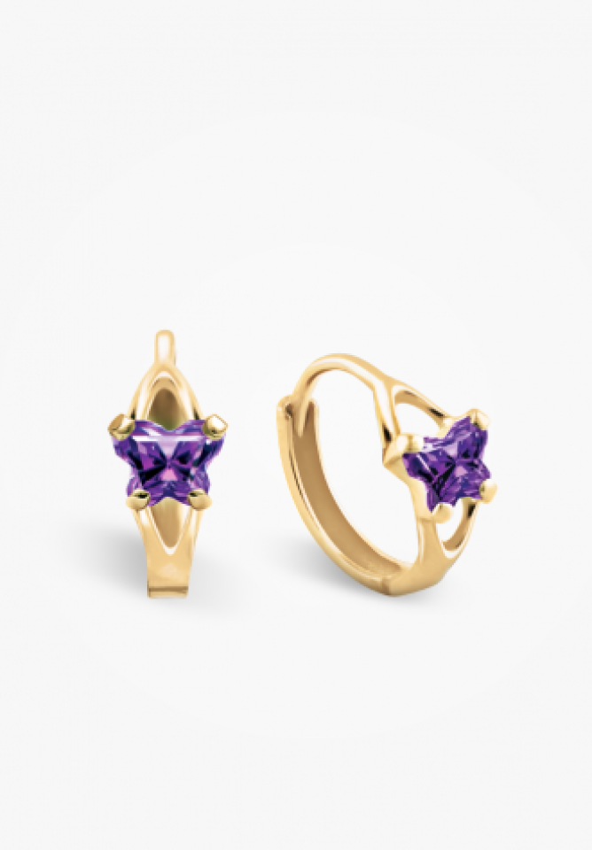 Boucles d'oreilles enfant en or 10K, pierre février