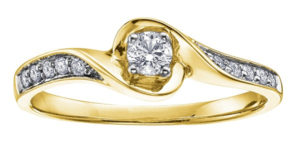Bague pour femme en or 10k canadien, 11 diamants canadiens I1 F pour 0.20 carat (1 pour 0.11 + 10 pour 0.09) - 3670YW/20-10 - Corona
