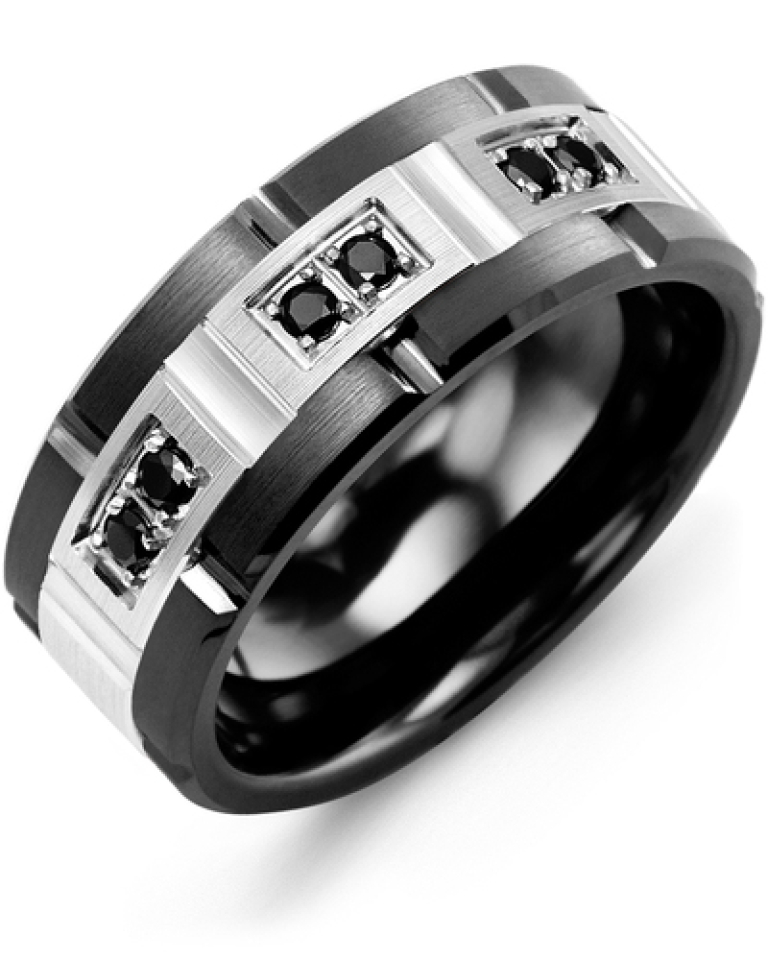 Bague pour homme en or 10k et céramique, 6 diamants pour 0.18 carat - MQO910UW-18B - Madani
