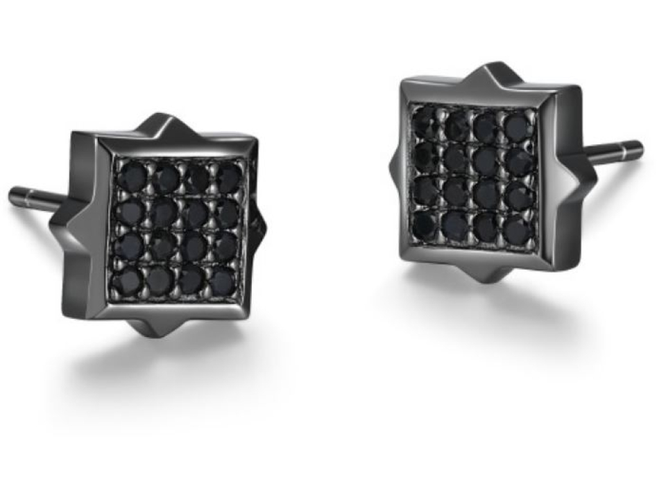 Boucles d'oreilles pour homme en argent 925, 32 saphirs noirs - 62AMNGK458 - Ethos