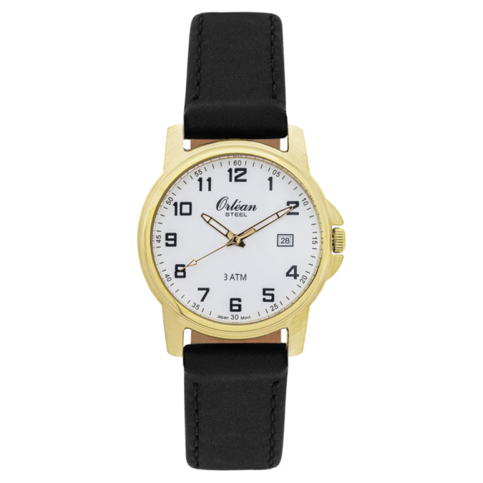 Montre pour homme en stainless, bracelet de cuir, 3ATM