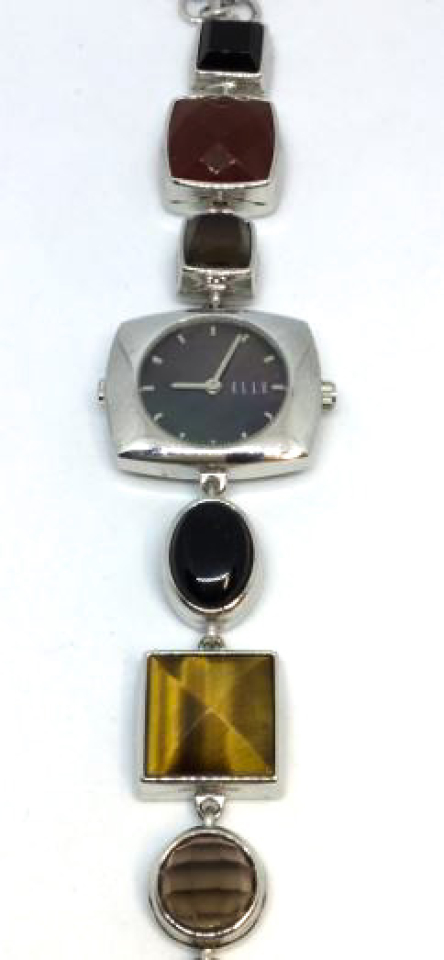 Montre femme, argent 925, mouvement suisse, pierres de couleures - 6W004N - ELLE
