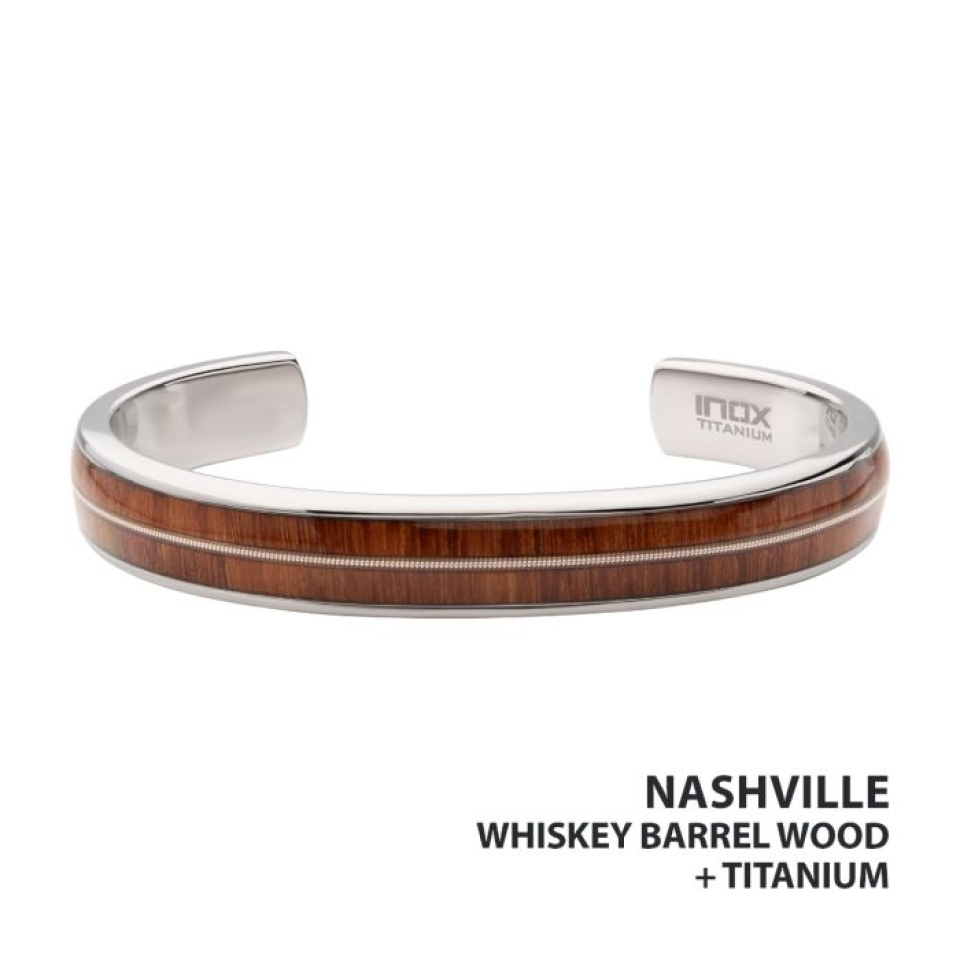 Bracelet rigie pour homme en titanium et bois, corde de guitare - TIBR3213-800 - Inox