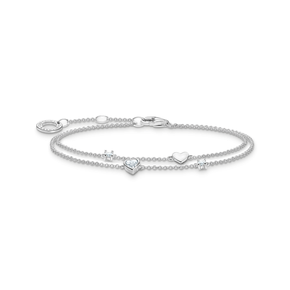 Bracelet double pour femme en argent 925, cubic zirconium, coeurs - A2057-051-14-L19V - Thomas Sabo