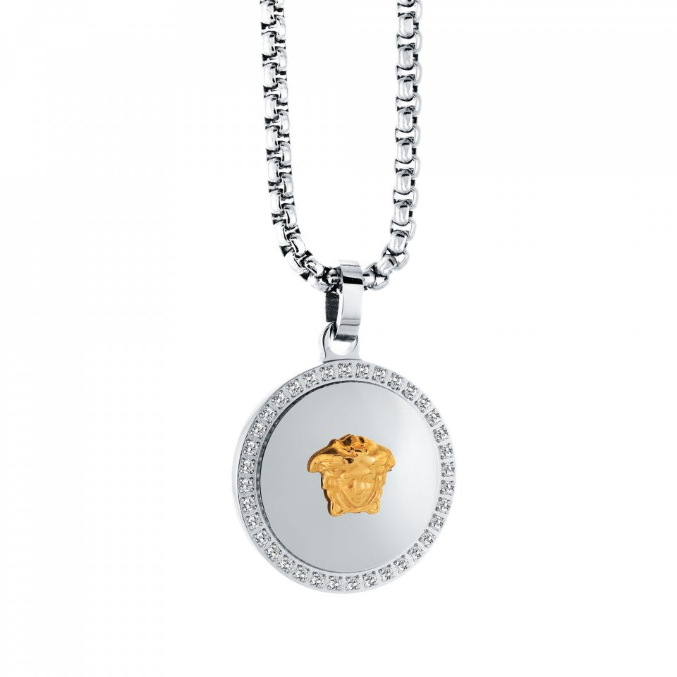 Pendentif pour homme en stainless, médaillon versace entouré de pierres - SVP1 - Italgem