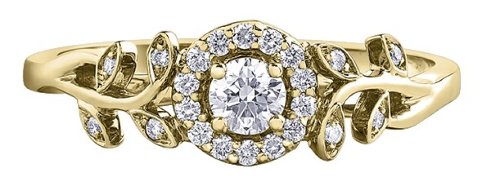 Bague pour femme en or 10k canadien, 27 diamants canadien I1 G pour 0.257 carat (1 pour 0.146 + 14 pour 0.075 + 12 pour 0.036) - 30928/25-10 - Corona