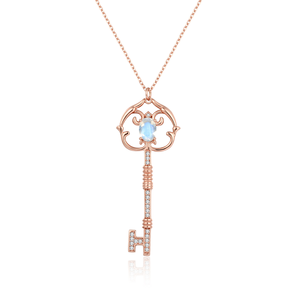 Pendentif pour femme en argent 925, pierre de lune, cubic zirconium, clef - VANESSA-R - Pinkalie