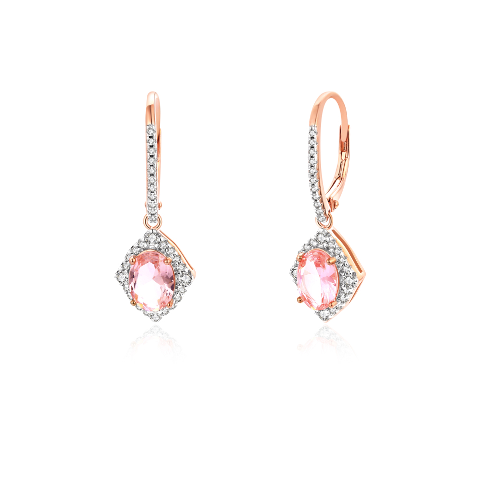 Boucles d'oreilles pour femme en argent 925, morganites laboratoire, cubic zirconium - BO-CELESTE-R - Pinkalie