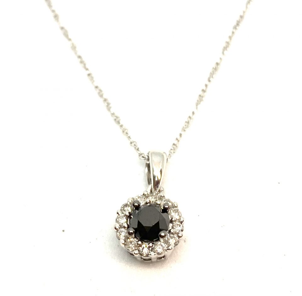 Pendentif pour femme en or 14K, 12 diamants pour 0.12 carat, 1 saphir 4mm - PEND032 - Divers