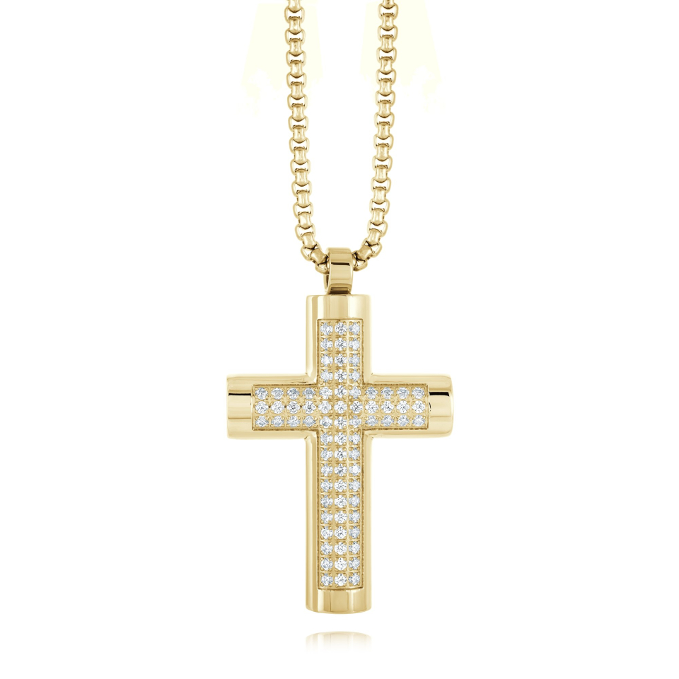 Pendantif pour homme en stainless, croix, cubic zirconium