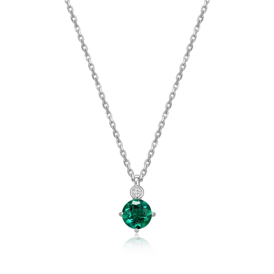 Pendentif pour femme en argent 925, émeraude et diamant laboratoire